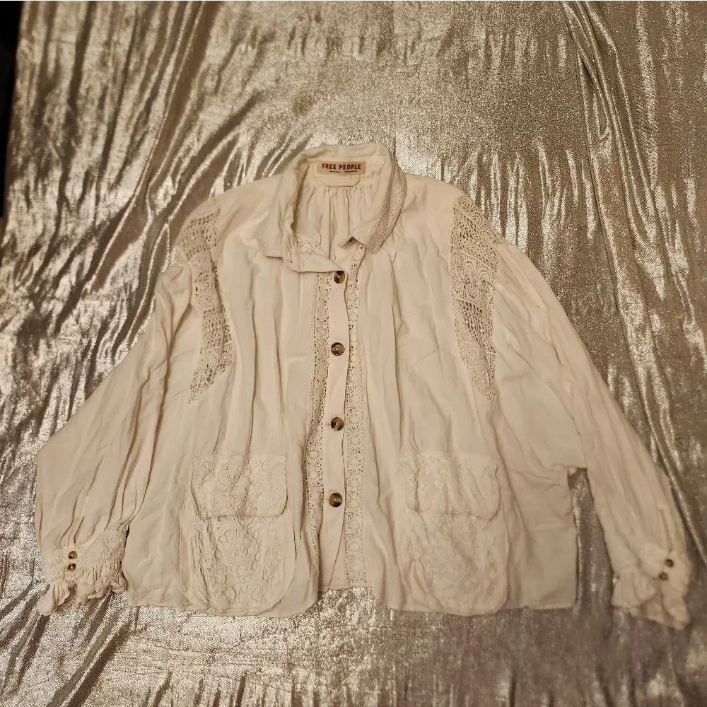 Free People Women's White Lace Detail Jacket
